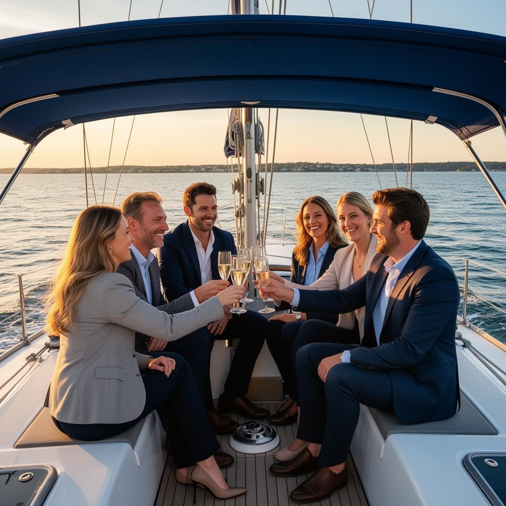 Corporate group team photo on deck
